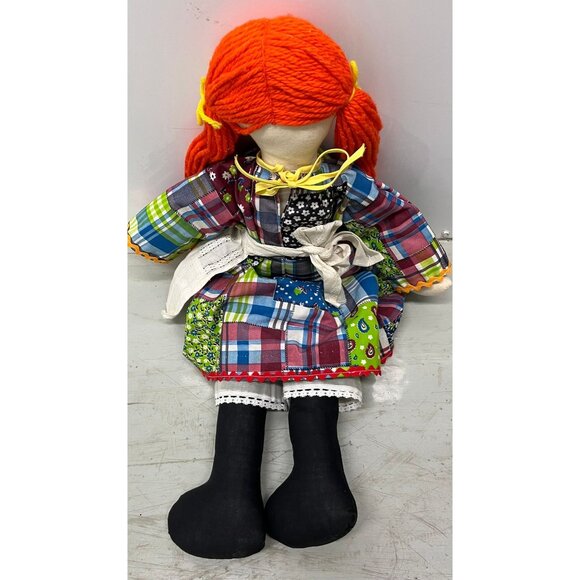 Handmade 22" Cloth Doll Long Red Hair In Pig Tales Calico Dress White Bloomemers - Picture 4 of 9